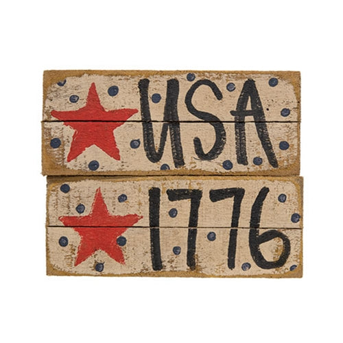 Rustic Wood Polka Dot & Red Star Americana Sign - 7.5" x 2.75" - 2 Asstd.