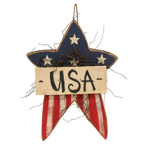 Rustic Wood Hanging USA Star - 14.5"H