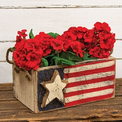 Rustic Wood Flag Box With Rope Handles - 11.5"L x 7" dp
