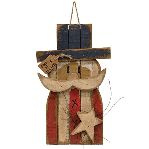 Rustic Lath Hanging Home of The Free Uncle Sam - 16"H