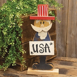 Rustic Wood Skinny USA Uncle Sam on Base - 17"H