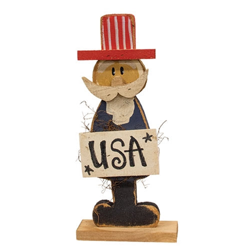 Rustic Wood Skinny USA Uncle Sam on Base - 17"H
