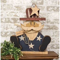 Rustic Wood Sitting America Uncle Sam on Base - 18"H