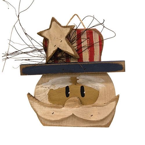 Rustic Wood Hanging Uncle Sam Head - 11"H