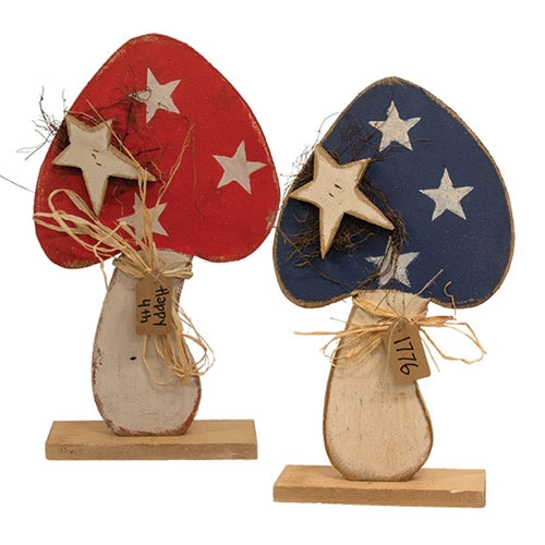 Rustic Wood Americana Mushroom on Base - 18.5"H - 2 Asstd.
