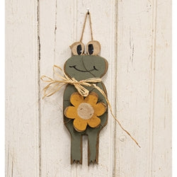 Rustic Wood Skinny Hanging Frog With Daisy - 11.75"H