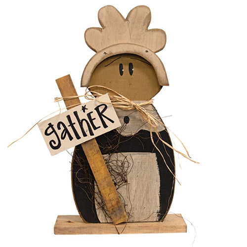 Rustic Wood Gather Pilgrim Lady on Base - 23"H