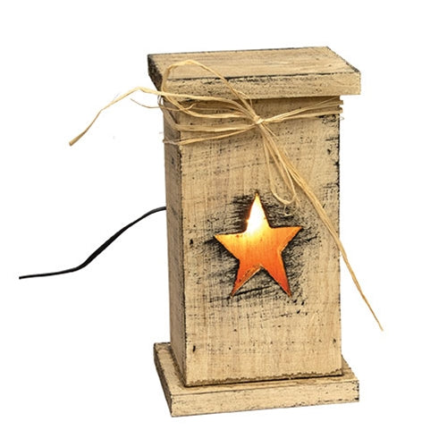 Rustic Wood Star Cutout Lightup Pedestal - 11.5"H - 2 Asstd.