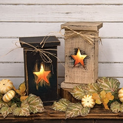 Rustic Wood Star Cutout Lightup Pedestal - 11.5"H - 2 Asstd.