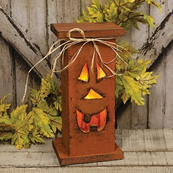 Rustic Wood Jack O Lightup Pedestal - 15.5"H
