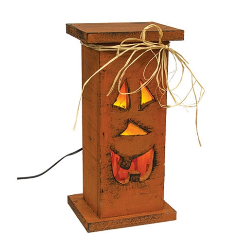 Rustic Wood Jack O Lightup Pedestal - 15.5"H