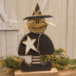 Rustic Wood Witch With White Star on Base - 18"H