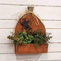 Rustic Wood Pumpkin With Star Wall Pocket - 16.25"H