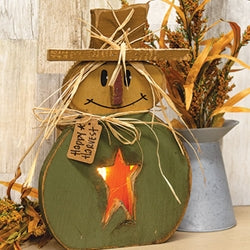 Rustic Wood Light Up Happy Harvest Scarecrow