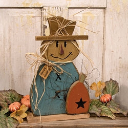Rustic Wood Happy Harvest Scarecrow With Pumpkin on Base - 19"H