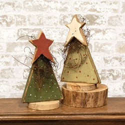 Rustic Wood Polka Dot Christmas Tree With Star on Base - 11"H - 2 Asstd.