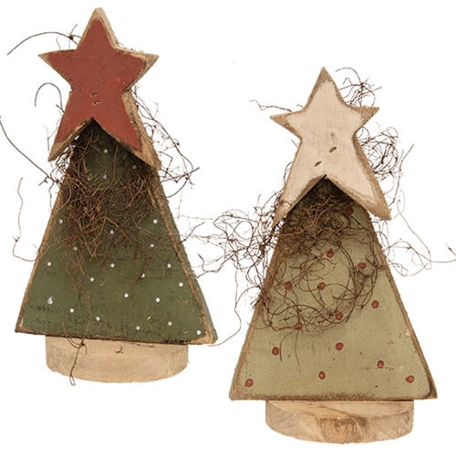 Rustic Wood Polka Dot Christmas Tree With Star on Base - 11"H - 2 Asstd.