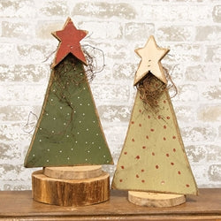 Rustic Wood Polka Dot Christmas Tree With Star on Base - 15"H - 2 Asstd.
