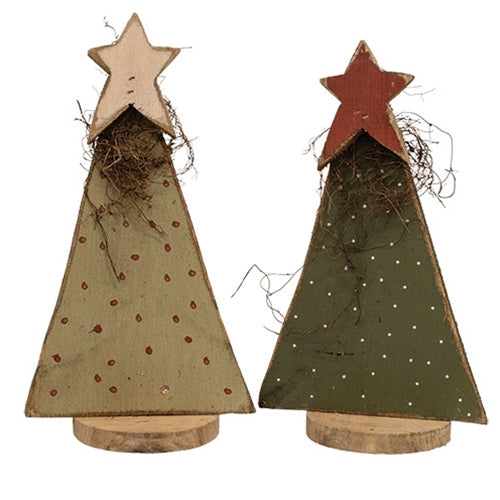 Rustic Wood Polka Dot Christmas Tree With Star on Base - 15"H - 2 Asstd.