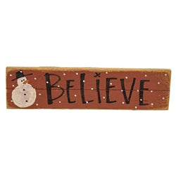 Believe Hanging Snowman Lath Sign - 11.5"x3" - 3 Asstd.