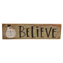 Believe Hanging Snowman Lath Sign - 11.5"x3" - 3 Asstd.