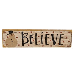 Believe Hanging Snowman Lath Sign - 11.5"x3" - 3 Asstd.