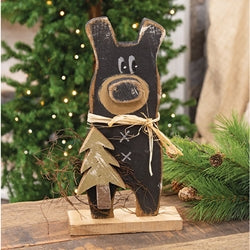 Rustic Wood Black Bear With Tree on Base - 15"H
