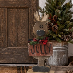 Rustic Wood Jolly Reindeer on Base - 17"H