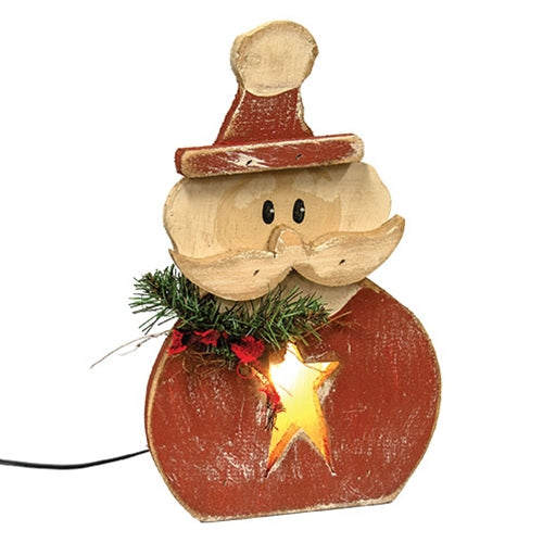 Rustic Wood Light Up Star Belly Santa