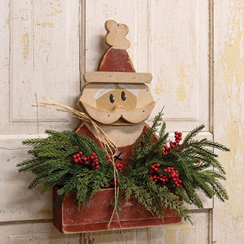 Rustic Wood Santa Wall Pocket - 18.5"H