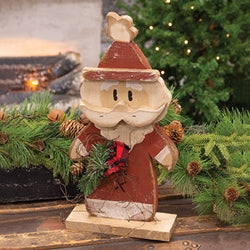 Rustic Wood Santa on Base - 16