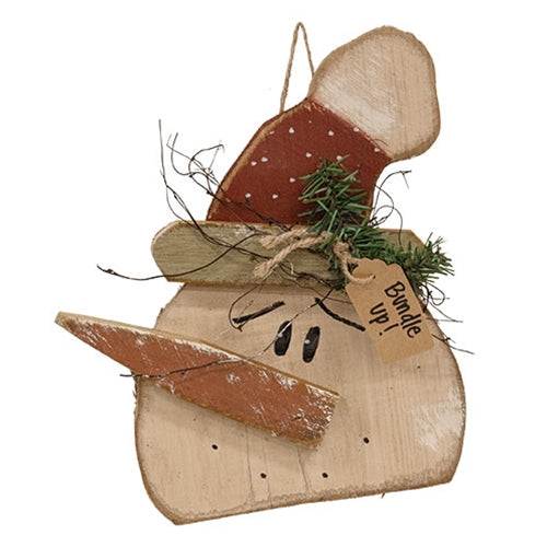 Rustic Wood Bundle Up Beany Snowhead - 12"H