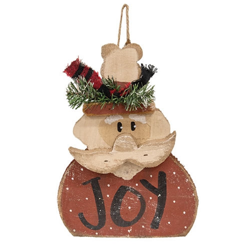 Rustic Wood Hanging Joy Santa - 11"H