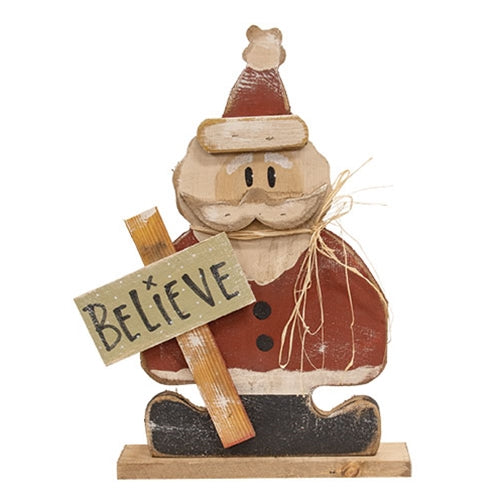 Rustic Wood Believe Santa on Base - 20.5"H