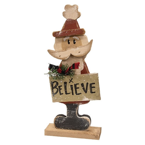 Rustic Wood Skinny Believe Santa on Base - 17.5"H