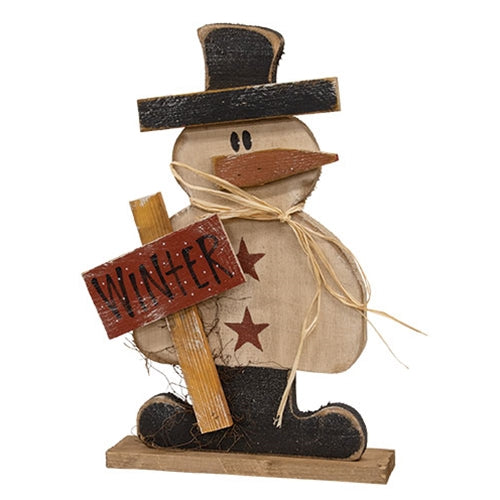 Rustic Wood Winter Snowman on Base - 20.75"H