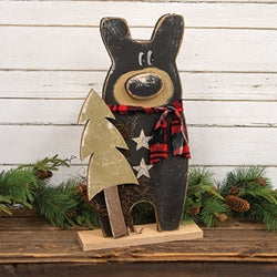 Rustic Wood Starry Black Bear With Tree on Base - 24"H