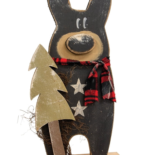 Rustic Wood Starry Black Bear With Tree on Base - 24"H