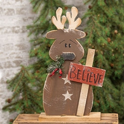 Rustic Wood Starry Believe Reindeer on Base - 24.5"H