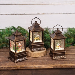 Lighted Spinning Bronzed Winter Wonderland Water Globe Lantern - 3 Asstd.