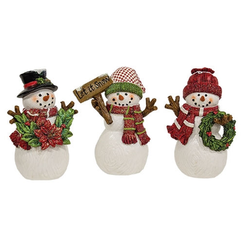 Glittered Resin Woodland Snowman Figurine 6.5"H 3 Asstd.