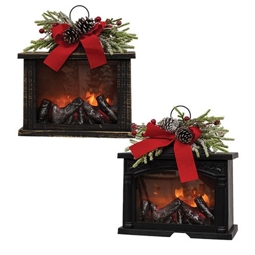 Frosty Winter Floral Fire Glow Fireplace Lantern - 11"x4.5"H - 2 Asstd.