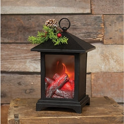 *Winter Floral Fireplace Lantern - 9"H