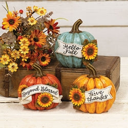 Resin Harvest Words & Sunflowers Pumpkin - 3 Asstd.