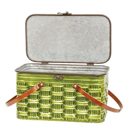 2/Set - Distressed Green Metal Picnic Baskets