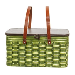 2/Set - Distressed Green Metal Picnic Baskets