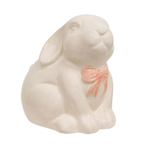 Crackled Ceramic Cream Bunny With Bow - 7"H