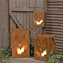 3/Set - Wooden Jack O Lantern Luminaries