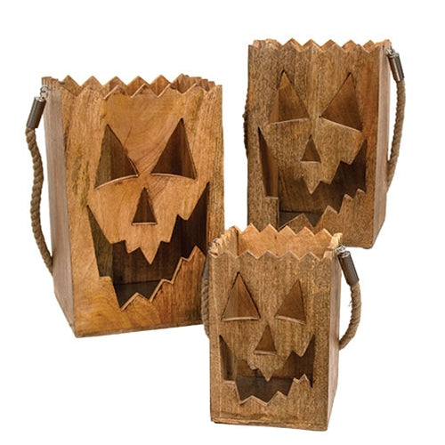3/Set - Wooden Jack O Lantern Luminaries
