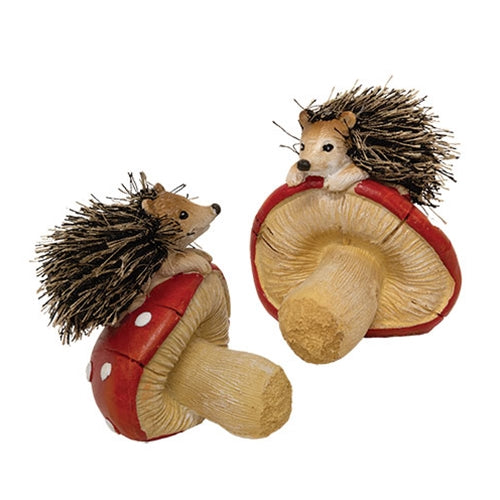 Resin Hedgehog on Mushroom - 2 Asstd.